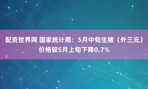 配资世界网 国家统计局：5月中旬生猪（外三元）价格较5月上旬下降0.7%